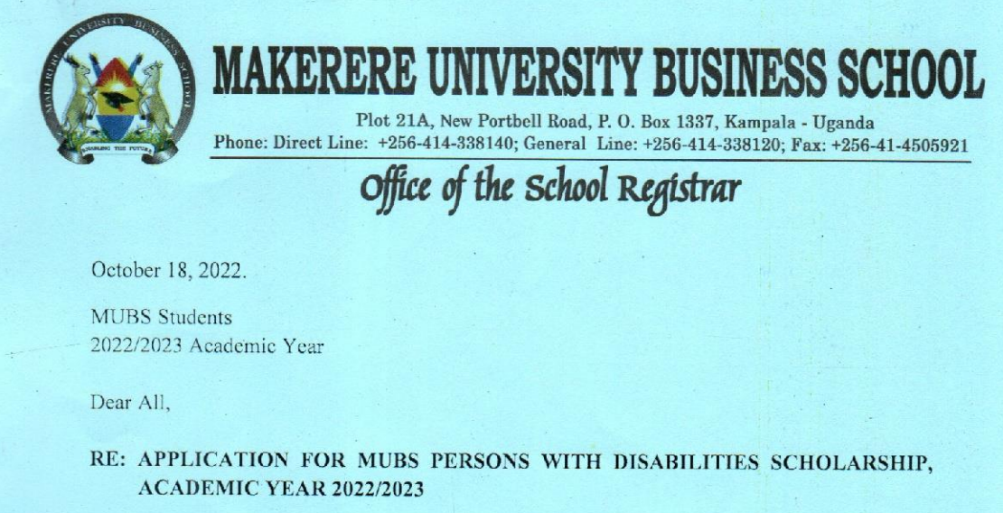 Application for MUBS persons with disabilities scholarship,academic year 2022/2023